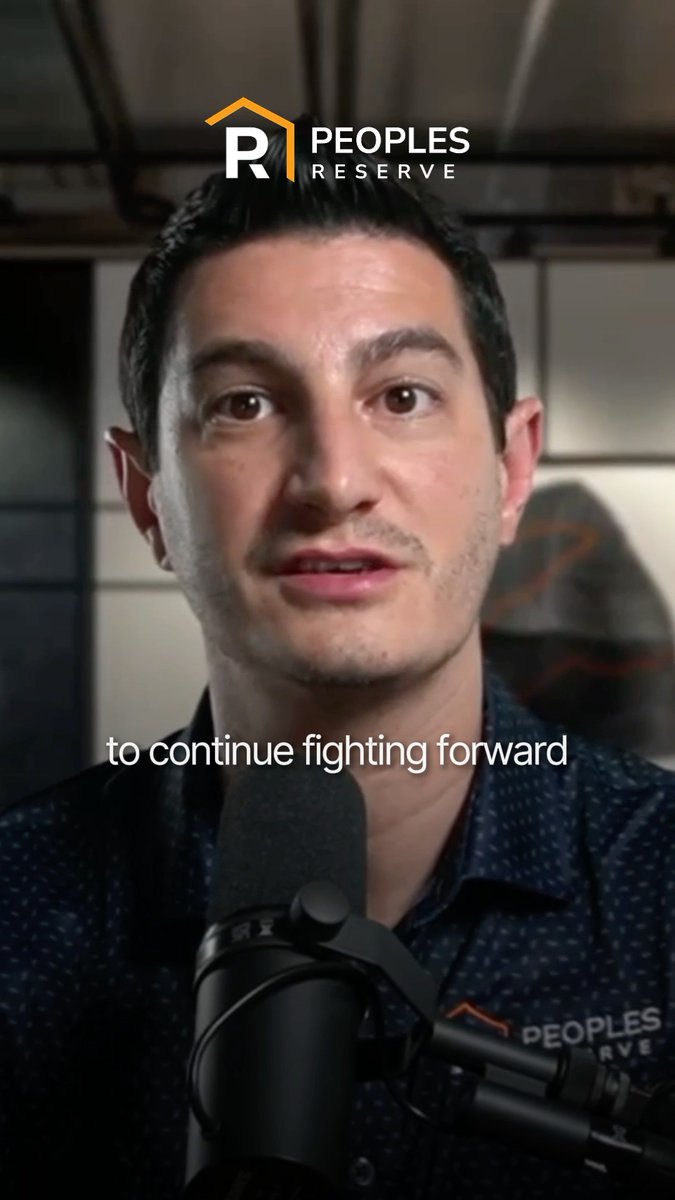A screenshot from a video by "PEOPLES RESERVE" featuring a man speaking into a microphone with the subtitle "to continue fighting forward."