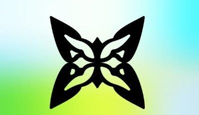 A black symmetrical butterfly/moth silhouette logo centered on a gradient background transitioning from teal at the top to green at the bottom.