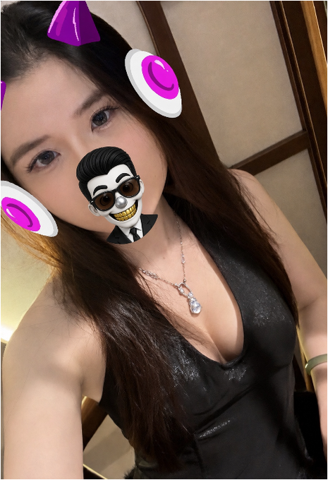 A woman takes a selfie wearing a sparkly black halter top and a crystal pendant necklace, with cartoon filter effects (a purple hat, a magenta and white eye, and a grinning man with sunglasses) overlaid on her face, fitting the post's playful "Web3 babes" theme.