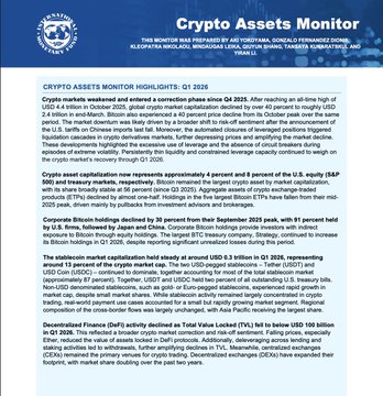 A dark blue report cover titled "Crypto Assets Monitor" from the U.S. Treasury's Office of the Comptroller of the Currency, noting it was prepared by advisory firm Kroll and mentioning key topics like Q1 2025 crypto market highlights, USDT stablecoin concerns, and declined crypto asset custody volumes—visually supporting the post's claim about IMF findings regarding USDT's non-compliance with the GENIUS Act.