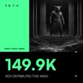 A promotional graphic featuring a silhouetted figure standing in a dark corridor, with text reading '149.9K MCP DISTRIBUTED THIS WEEK' and branding from SKYA.