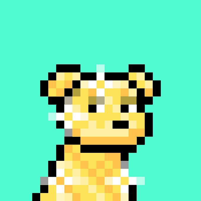 A pixel art illustration of a yellow dinosaur-like character against a solid teal background.