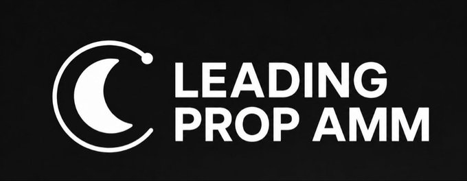 A black background displays a white logo featuring a crescent moon inside a circular orbit design next to the text "LEADING PROP AMM." The image relates to the post by promoting the "Leading Prop AMM" brand, likely as part of the LunarBase and IBVM (Bitcoin-powered ecosystem) integration announcement.