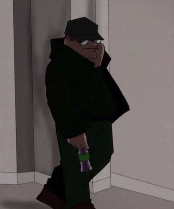 An animated character dressed in a dark coat and cap sneaks through a doorway holding a small vial of green liquid, suggesting he's discreetly offering or delivering the "100x" gains referenced in the caption.
