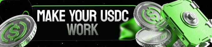 The image features bold text reading "MAKE YOUR USDC WORK" alongside 3D-rendered USDC coins and a green money vault/safe, visually reinforcing the post's message about the new Crypto Lending feature that allows users to earn extra yield on their USDC holdings.