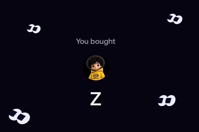 A confirmation screen reads "You bought Z" above an avatar of a curly-haired character in a yellow hoodie, with "Z" displayed below—celebrating a $5K purchase of the $GenZ token.