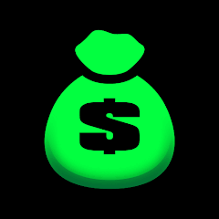A glowing green 3D illustration of a money bag with a dark green dollar sign ($) on its side, set against a black background.