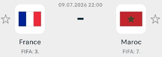 The image shows a soccer match preview between France (FIFA rank 3) and Maroc (Morocco, FIFA rank 7) scheduled for 09.07.2026 at 22:00, with the post offering a $600 prize split among 6 people who correctly predict the final score.