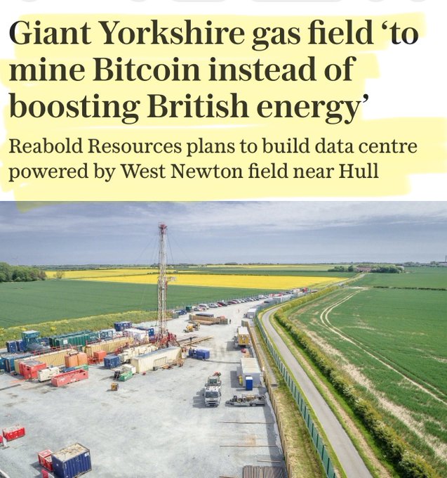 An aerial view of the West Newton gas field near Hull, where Reabold Resources plans to build a Bitcoin-mining data centre powered by gas extracted from the site, rather than supplying it to British homes.