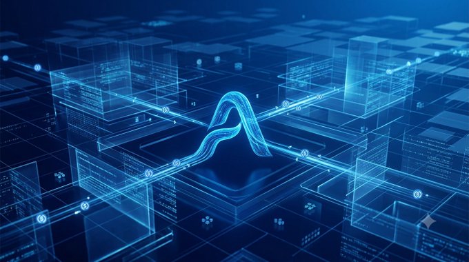 A futuristic digital rendering shows glowing blue circuit-like pathways flowing through a high-tech grid of interconnected servers and data nodes, with a bright wave-like data stream arching through the center symbolizing high-speed information transfer.

The image visually reinforces the post's message about fast, low-latency global payments, with the sweeping luminous arc and rapid-flowing data lines representing the sub-second finality and streamlined cross-border settlement enabled by building on Arc's USDC-native infrastructure.