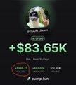 A small dark image showing a profile picture with text '+ $83.65K' and what appears to be a 'pump.fun' logo at the bottom.