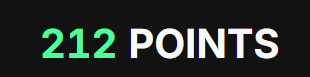 Text graphic on a black background reading '212 POINTS' with '212' in green.
