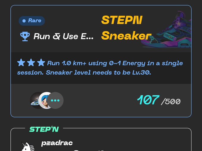 The image features a screenshot of an e-commerce platform that offers sneaker products, specifically StepN sneakers. The main focus is a pair of StepN sneakers displayed with a rating of 107/500. Other sneakers can be seen on the page as well, but they are not as prominently featured or rated as highly. In addition to the sneakers, there's also information about the Sneaker Level and how it works to provide users with an interactive experience when purchasing shoes online. The post provides valuable details for those interested in buying a StepN sneaker from the seller, making it easier for potential buyers to make informed decisions based on their needs and preferences.