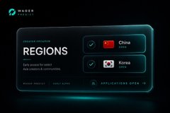 A dark-themed digital interface from Hader Protocol showing a 'REGIONS' update notification for China and Korea under a 'CREATIVE CREATOR' banner.