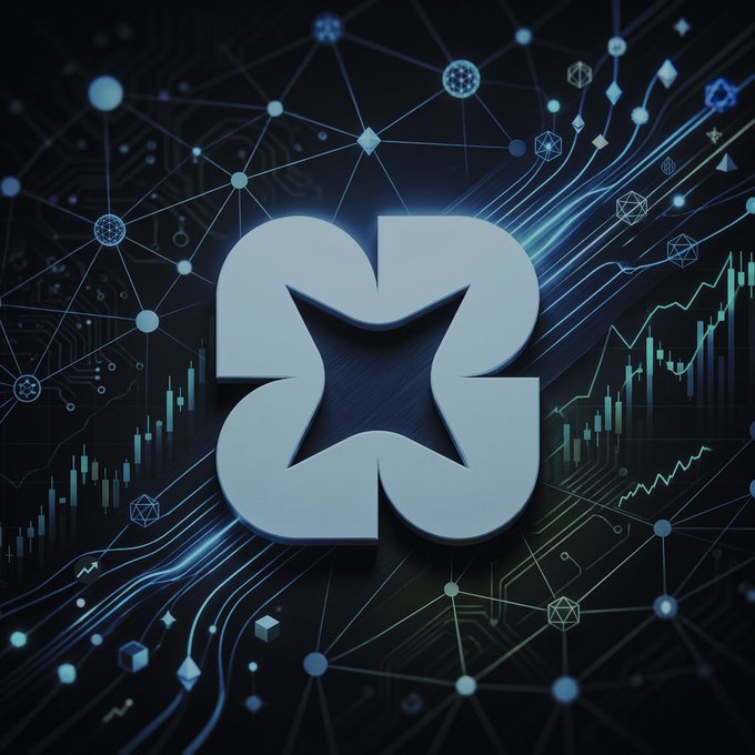 A digital graphic featuring a stylized logo resembling intertwined 'M' and 'S' shapes against a dark background with network connections and crypto chart elements.