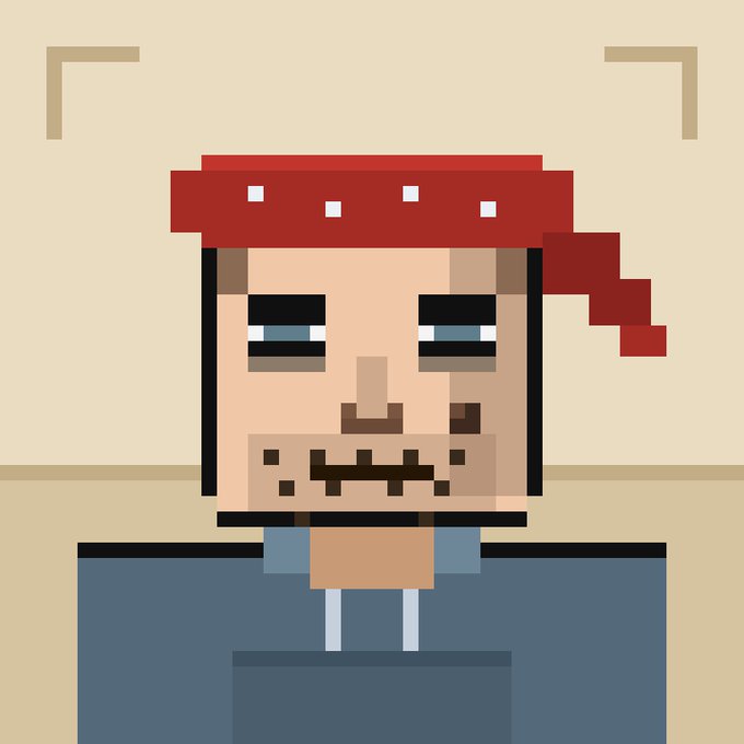 A pixel-art portrait of a bearded pirate with a red bandana, appearing within a framed viewing window, complements the celebratory post about minting a pirate-themed NFT collection on the ZCash blockchain at 0.02 ZEC per piece.