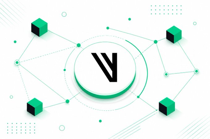 A green and white graphic featuring a stylized 'V' or 'VV' logo in a central circle, surrounded by interconnected geometric cubes and lines suggesting a network.