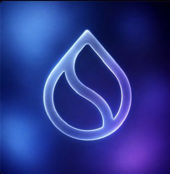 A stylized logo featuring a glowing water droplet with an internal swirling design, set against a dark blue and purple gradient background, likely the Sui cryptocurrency logo.