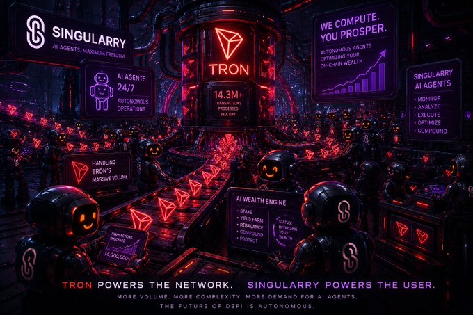 The image shows a futuristic cityscape designed with many robots as its inhabitants. These robots appear to have been brought together by a universal networking system that connects them all into a vast network of communication, information exchange, and cooperation. The entire scene is illuminated in shades of red and purple, giving it an otherworldly appearance.

The post on the image discusses various aspects related to blockchain technology, such as mining, transaction volumes, complexity, demand for automation, and the future of DeFi agents. It emphasizes how these factors can affect the user experience in a highly interconnected world where robots are essential components of everyday life.