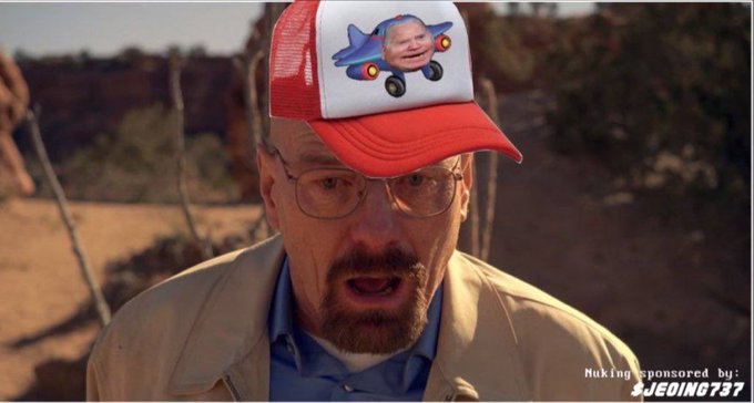 A man wearing a red and white trucker hat featuring a baby's face superimposed on a cartoon airplane, with text reading 'Making sponsored by S3E0ING737' in the corner.