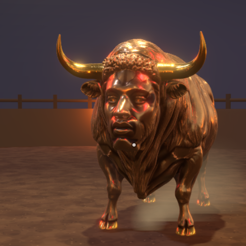 A 3D-rendered golden bull with a human-like face and large curved horns stands in a pen, symbolizing the bullish market sentiment tied to the cryptocurrency token "Ansem" (CA: GPrReZY7Sst3DXsRodQraVSCmAtx4YEond7knN3Bpump) featured in the promotional post.