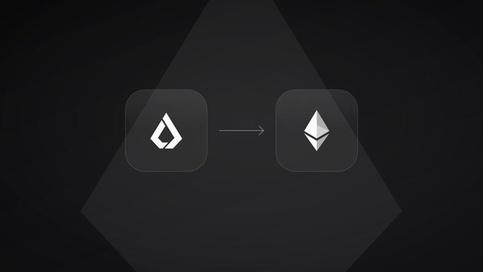 A minimalist graphic showing the Sui logo arrow pointing to the Ethereum logo, indicating a swap or transfer between the two cryptocurrencies.