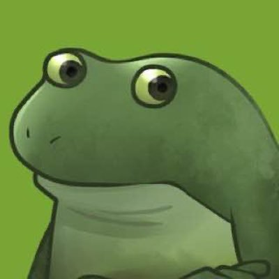 A digital illustration of a green cartoon frog with large, expressive eyes and a neutral expression against a matching green background, representing the Pepe meme.