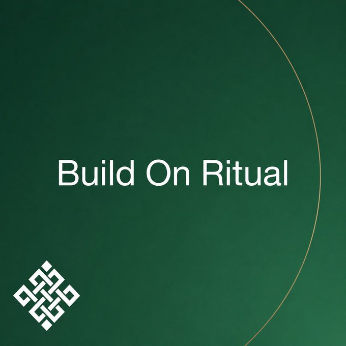Green graphic with the text 'Build On Ritual' alongside a white geometric logo.