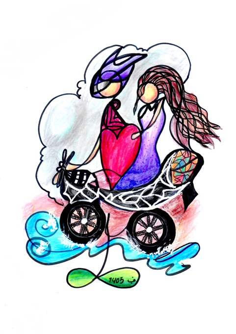 The image features a drawing of two people riding a motorcycle with hearts attached to the handlebars. The heart on each side of the motorcycle symbolizes love and commitment between the couple. The background shows water, which adds a sense of movement and fluidity to the scene. The caption "Endless fabi love story 007_Romance on the Wave of Life 1/1 Edition 45 #xrp Two hearts drift through the tides of life, carrying love as their compass" suggests that this artwork is inspired by the theme of love and relationships.