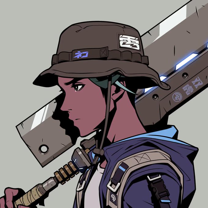 ikz is a character from the video game Azuki, who is holding a sword and wearing a hat with a blue band around his head. The image features an illustration of Azuki, which is related to the post by being part of the same series as the character.