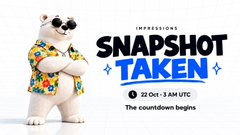 A promotional token graphic features a cartoon panda in sunglasses beside the text “SNAPSHOT TOKEN,” “22 Oct • 3 AM UTC,” and “The countdown begins.”