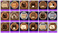 A repeating grid pattern of small circular icons featuring character faces.