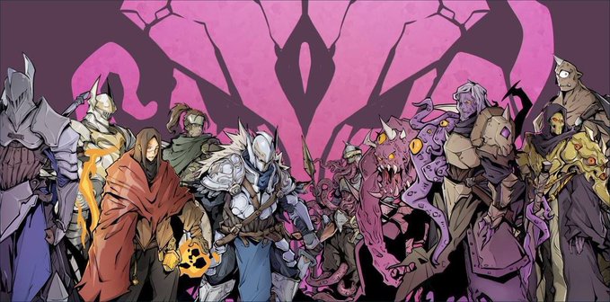 A lineup of menacing fantasy characters and monsters stands beneath a stylized "SAGA" emblem, visually tying the game's dark, action-packed aesthetic to the post's discussion of Dungeon Saga's $SAGA token being designed to support hero progression, crafting, and the in-game economy rather than just speculation.