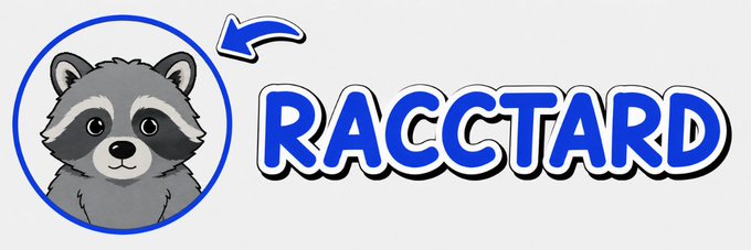 A cartoon raccoon mascot peeks out of a blue-bordered circle beside the bold blue text "RACCTARD," serving as the new banner image for the Solana token $RACCTARD on Moby.