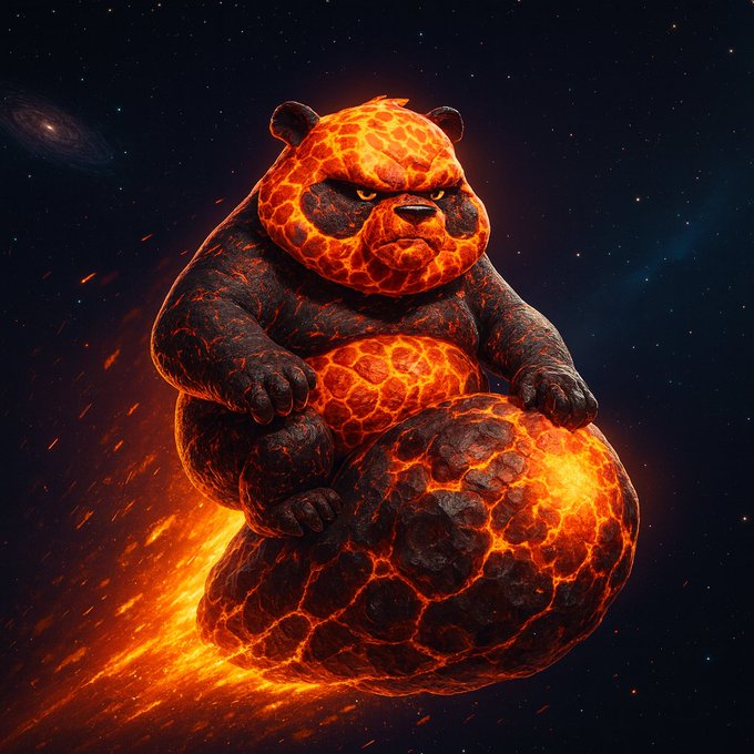 A fierce panda composed of glowing molten lava soars through a starry cosmos on a fireball comet, symbolizing the "meteoric" rise and fiery momentum of the Meteora Season 2 airdrop as it streaks toward eager recipients.