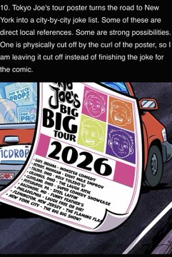 A comic tour poster for 'Tokyo Joe's BIG BIG TOUR 2022' featuring a red vehicle and bold text including 'SAIGON SHENANIGANS', 'COLLECTABLE SHOWCASE', and '...THE BIG SIDE!'