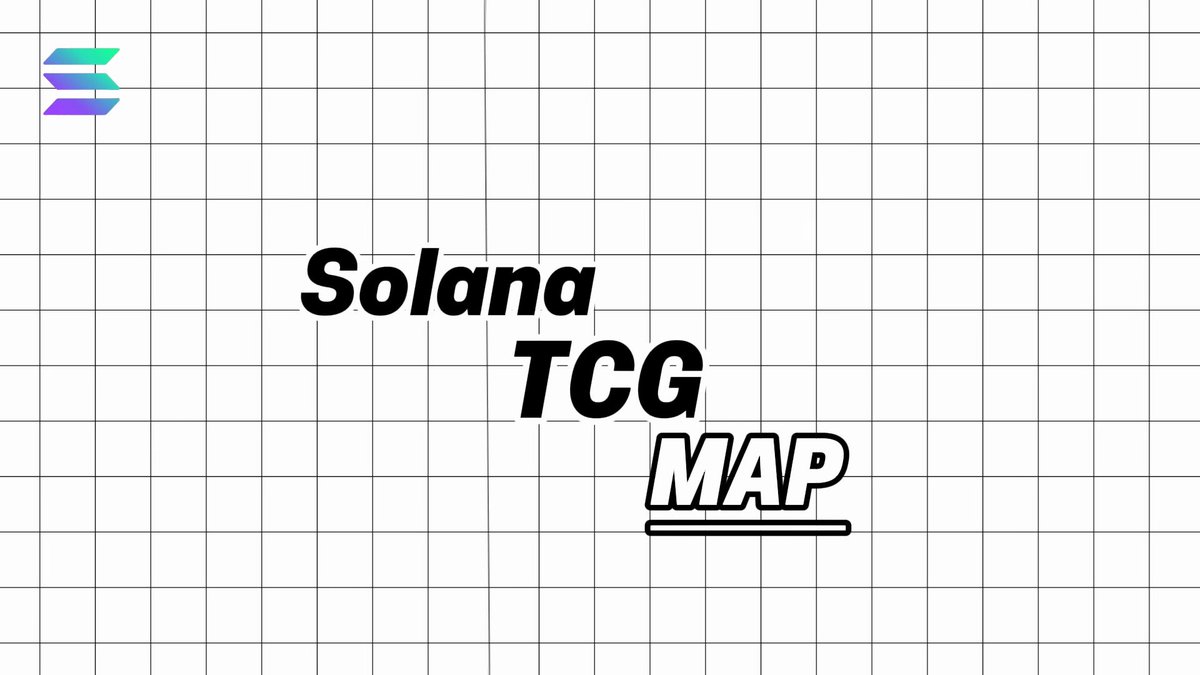 The image displays the text "Solana TCG MAP" in a stylized, bold font against a white grid background, with a small gradient logo in the top-left corner. As a visual accompaniment to a post about the "Solana Collectibles Supercycle," it likely serves as a branding graphic for a mapping resource related to trading card games (TCG) on the Solana blockchain.