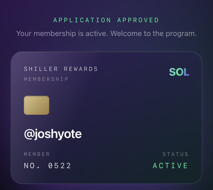 The image shows an approval screen for a credit card application, specifically for the Solana cryptocurrency. The screen displays the text "Approved", indicating that the application has been approved by the system. The user's information is also visible on the screen, including their name and email address.