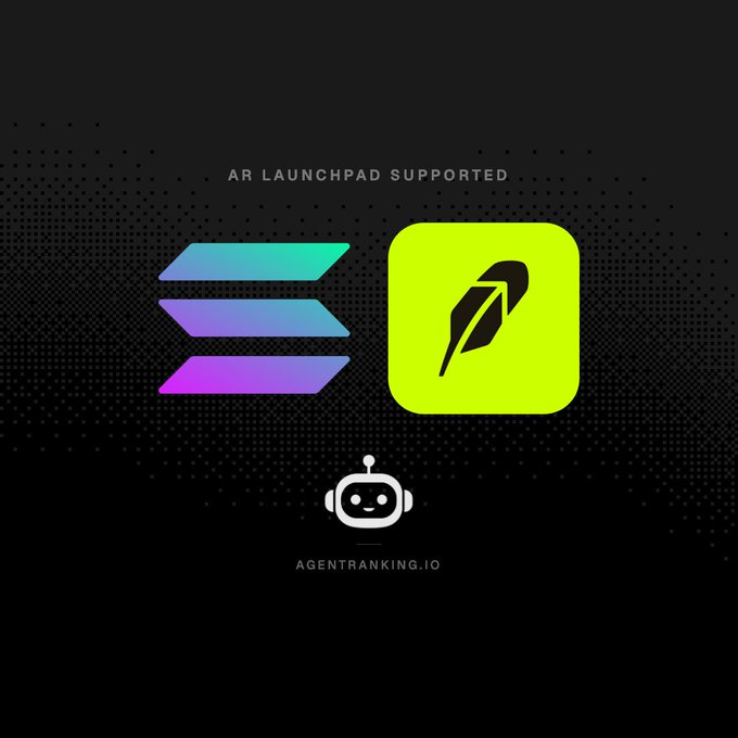 A graphic announcing 'AR LAUNCHPAD SUPPORTED' featuring the Solana logo and a green feather/quill icon, with 'AGENTRANKING.IO' branding at the bottom.