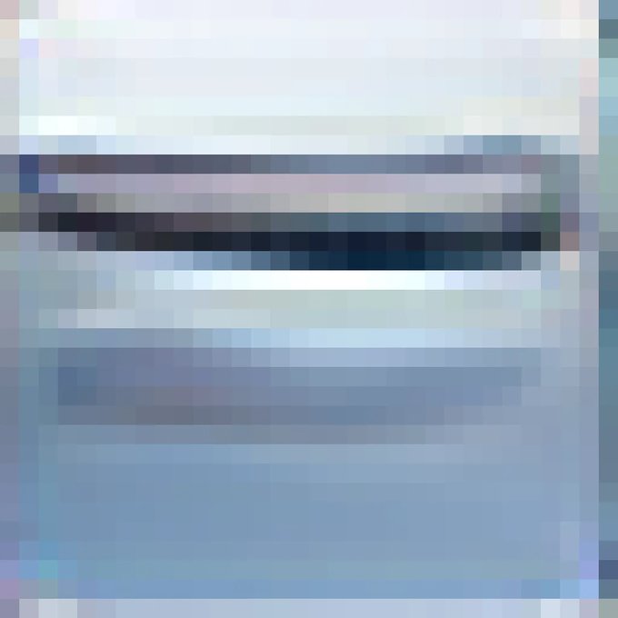 A heavily pixelated image showing indistinct horizontal bands of blue, gray, and white tones, with no clearly identifiable subject.