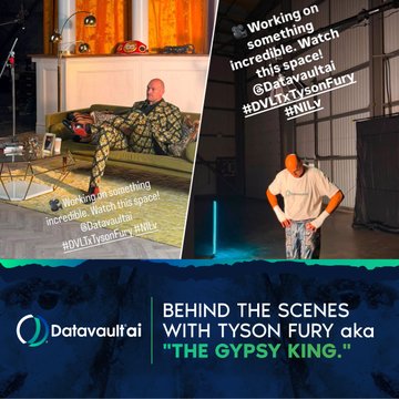 The image is a behind-the-scenes promotional post featuring boxer Tyson Fury ("The Gypsy King") working on something "incredible" with Datavault AI (ticker $DVLT), with text encouraging viewers to watch the space and tag @DatavaultAI with #HDVxTysonFury #NILV.

The image relates to the post by illustrating Datavault AI's promotional partnership with celebrity Tyson Fury, supporting the company's ambitious growth narrative around its tokenization pipeline ($2.5B in signed contracts) and $200M 2026 revenue target despite the modest $6.7M Q2 revenue figure.