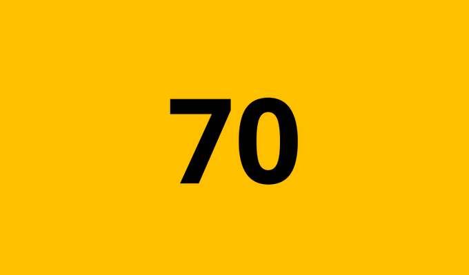 A simple yellow square displaying the number '70' in bold black font.
