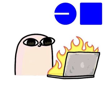 A meme image shows a character with sunglasses looking at a laptop engulfed in flames, with a blue logo above.