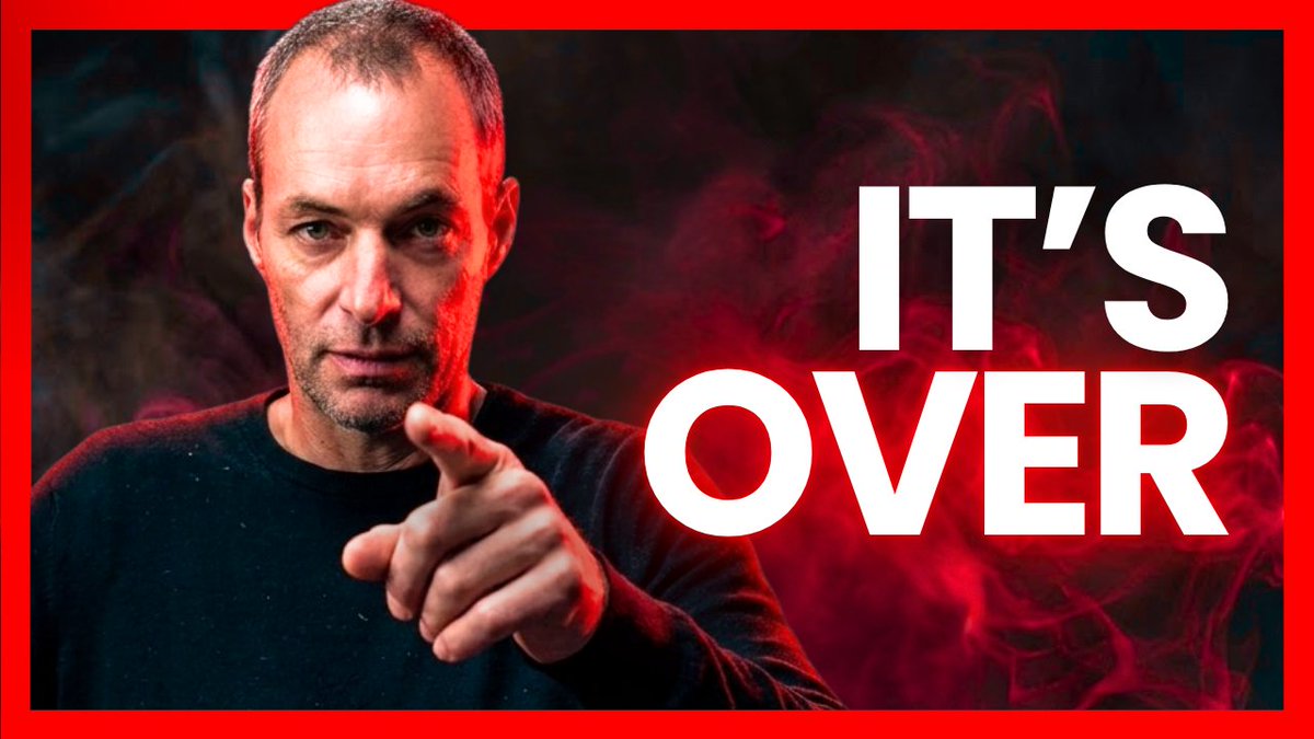 A serious-looking man points directly at the viewer against a smoky red backdrop, with bold white text declaring "IT'S OVER" beside him. The image reinforces the post's message about the decline of the US dollar, using the confrontational gesture and ominous styling to suggest that traditional USD savings are finished and viewers must act now before being "played."