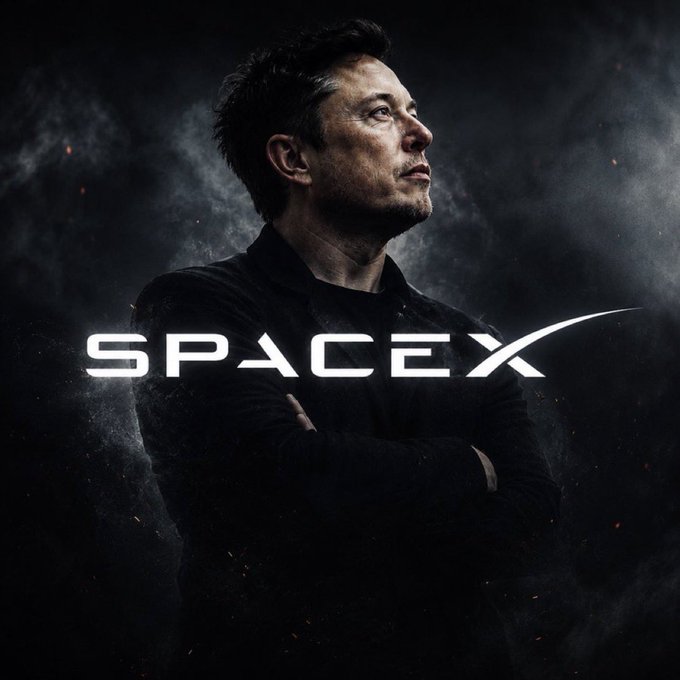 Elon Musk stands with arms crossed against a smoky dark backdrop, gazing upward, with the SpaceX logo prominently displayed across the image.

The poster reinforces the post's message by pairing Musk's visionary pose with the SpaceX branding, visually underscoring the claim that investing in $SPCX gives shareholders exposure to Musk's high-conviction 48.4% stake in what is positioned as the world's most capable aerospace company at a sub-trillion valuation.
