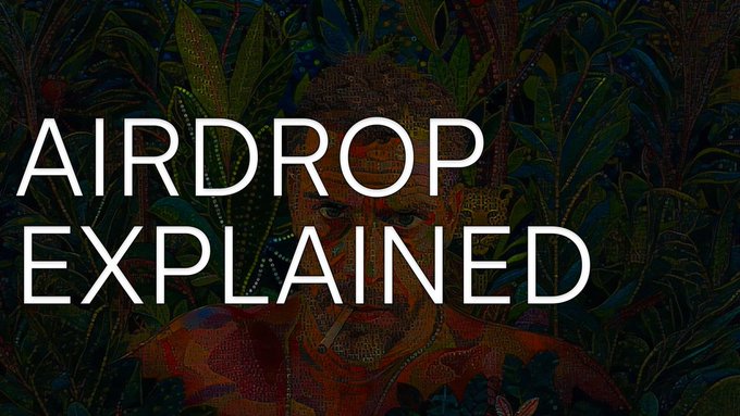 A dark, decorative graphic with the text 'AIRDROP EXPLAINED' overlaid on an intricate illustrated background.