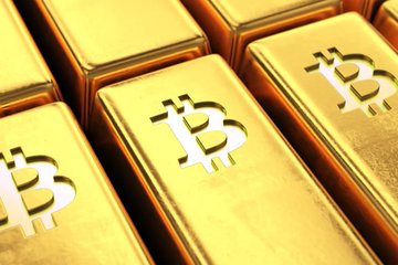 A close-up shows gold Bitcoin bars stamped with the ₿ symbol. The image illustrates the post’s claim about Switzerland approving a spot Bitcoin ETF and attracting major investment.