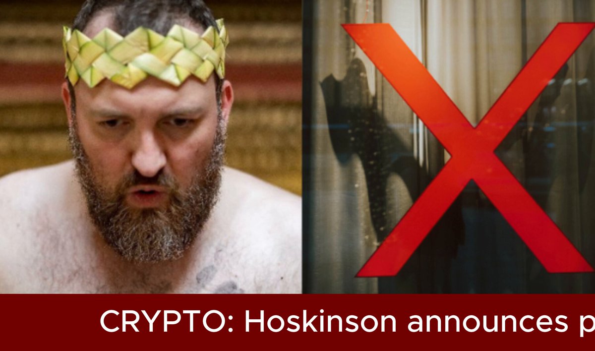 The image features two photos of a man with a beard wearing a crown or headdress, as well as a red X symbolizing an "X" in the top right corner. The caption below the images reads "Crypto: Hoskinson announces the great Cardano escape from X Charles Hoskinson ( @IOHK_Charles ) wants the @Cardano community off X entirely." This suggests that the man with the beard and crown is promoting a digital currency called Cardano, possibly as part of a marketing campaign or event.