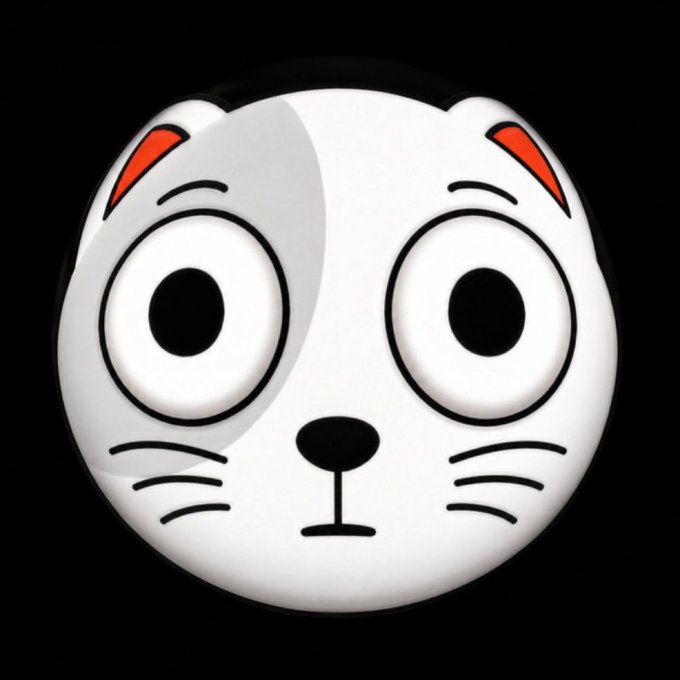 A white cat face emoji with large wide eyes, red-lined ears, and whiskers against a black background. The cat's startled, wide-eyed expression humorously reflects the post's warning about being shocked by prices that match one's own meow-worthy behavior.