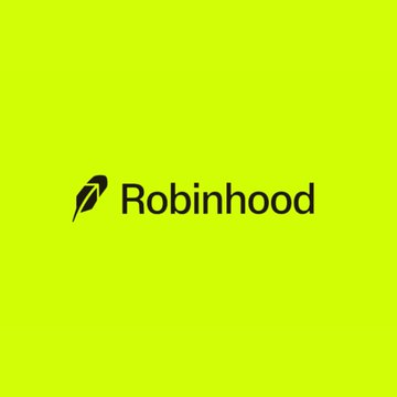 The Robinhood logo (feathered quill icon and brand name) displayed in black on a bright lime-green background.